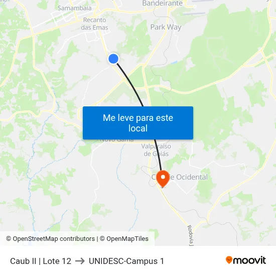 Caub II | Lote 12 to UNIDESC-Campus 1 map