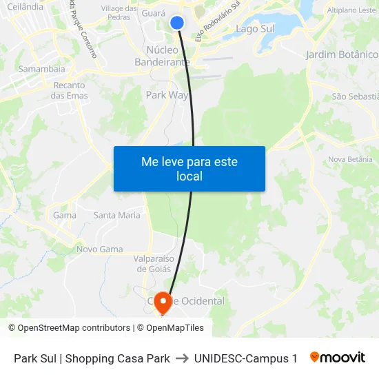 Park Sul | Shopping Casa Park to UNIDESC-Campus 1 map