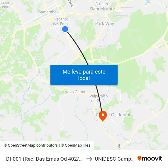 Df-001 (Rec. Das Emas Qd 402/Caesb) to UNIDESC-Campus 1 map