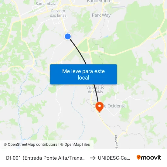 Df-001 (Entrada Ponte Alta/Transportadoras) to UNIDESC-Campus 1 map