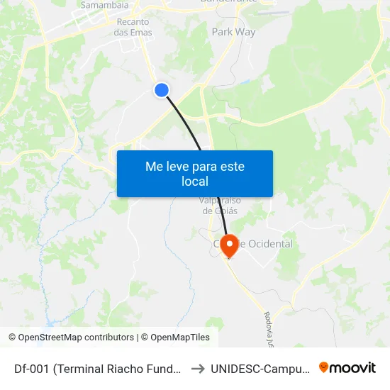 Df-001 (Terminal Riacho Fundo II) to UNIDESC-Campus 1 map