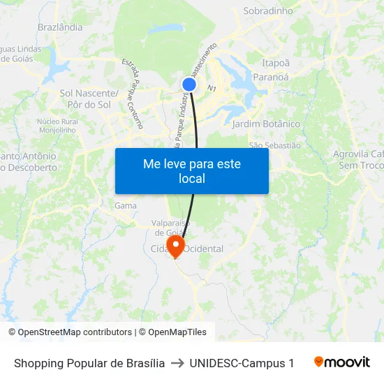 Shopping Popular de Brasília to UNIDESC-Campus 1 map