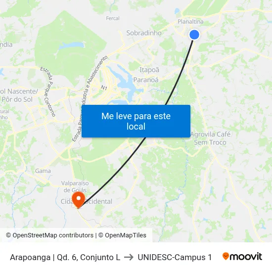 Arapoanga | Qd. 6, Conjunto L to UNIDESC-Campus 1 map