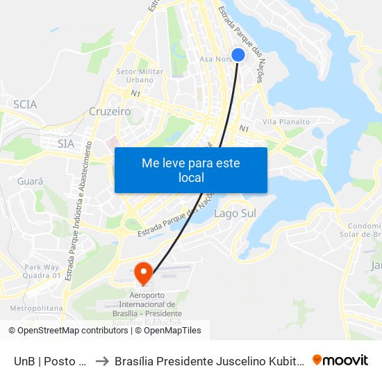 UnB | Posto de Combustíveis / Subway to Brasília Presidente Juscelino Kubitschek International Airport (BSB) (Aeroporto Internacional de Br map
