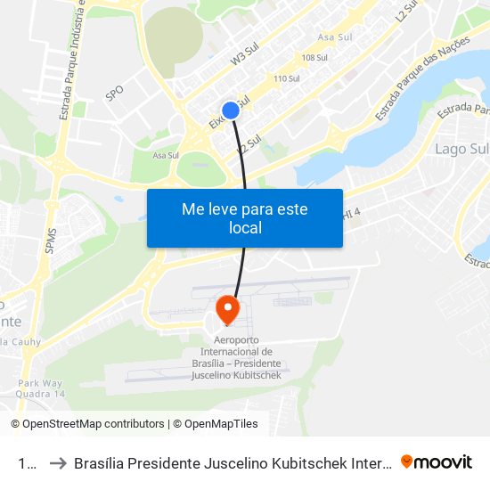 114 Sul to Brasília Presidente Juscelino Kubitschek International Airport (BSB) (Aeroporto Internacional de Br map