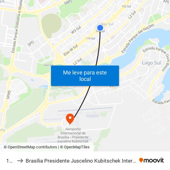 108 Sul to Brasília Presidente Juscelino Kubitschek International Airport (BSB) (Aeroporto Internacional de Br map