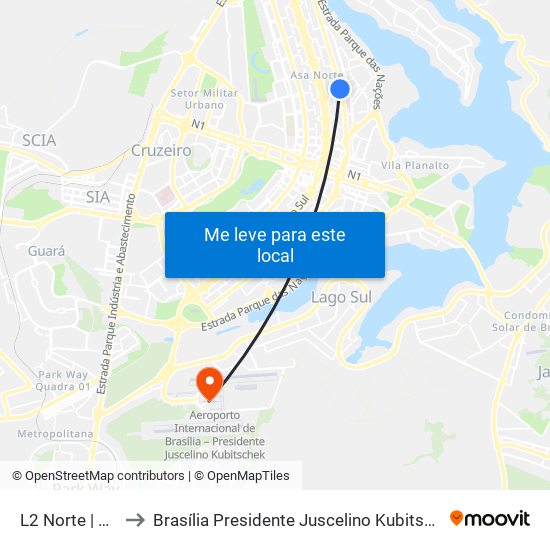 L2 Norte | Sqn 406 (Unb / Odonto Hub) to Brasília Presidente Juscelino Kubitschek International Airport (BSB) (Aeroporto Internacional de Br map