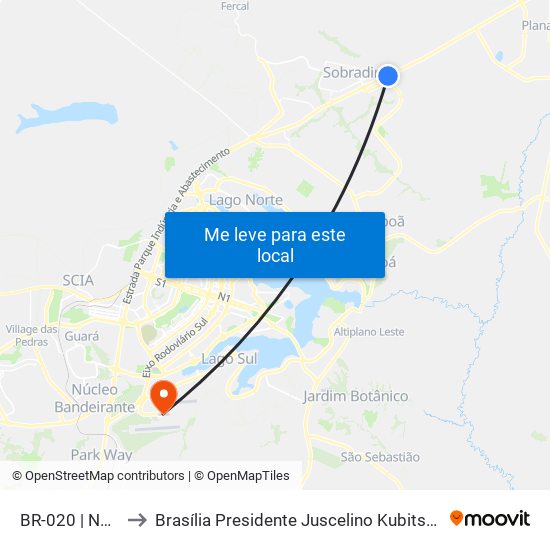 Br-020 | Nova Dignéia / Quadra 18 to Brasília Presidente Juscelino Kubitschek International Airport (BSB) (Aeroporto Internacional de Br map