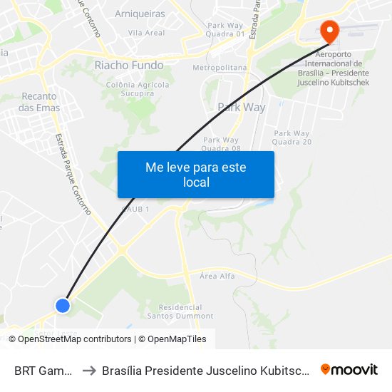 BRT Gama | Linhas Circulares to Brasília Presidente Juscelino Kubitschek International Airport (BSB) (Aeroporto Internacional de Br map