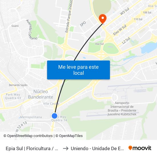 Epia Sul | Floricultura / Estação Brt Park Way to Uniendo - Unidade De Endoscopia De Brasília map