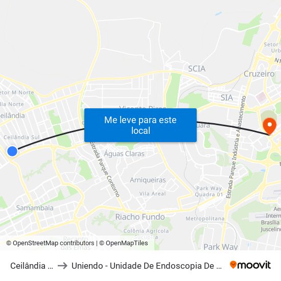 Ceilândia Sul to Uniendo - Unidade De Endoscopia De Brasília map