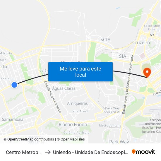 Centro Metropolitano to Uniendo - Unidade De Endoscopia De Brasília map