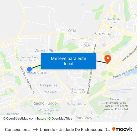 Concessionárias to Uniendo - Unidade De Endoscopia De Brasília map