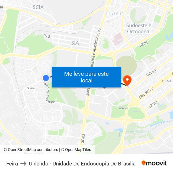 Feira to Uniendo - Unidade De Endoscopia De Brasília map