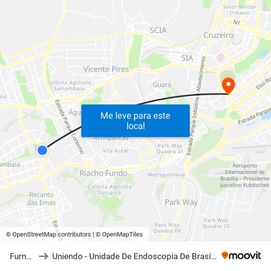Furnas to Uniendo - Unidade De Endoscopia De Brasília map