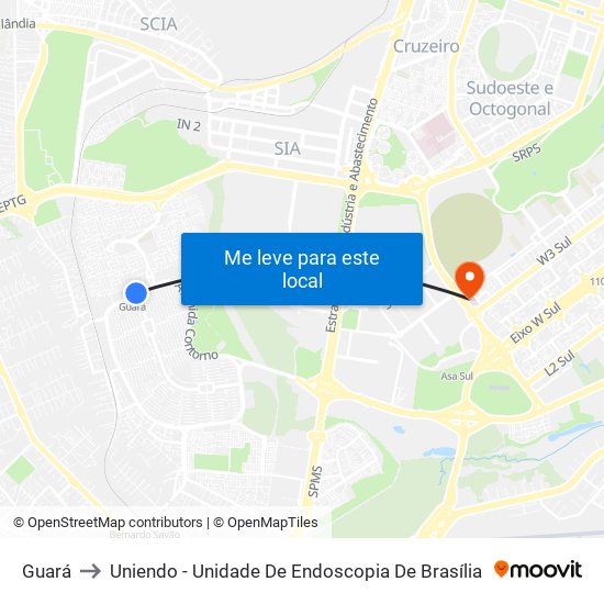 Guará to Uniendo - Unidade De Endoscopia De Brasília map