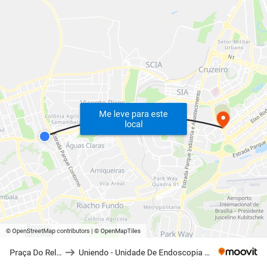 Praça Do Relógio to Uniendo - Unidade De Endoscopia De Brasília map