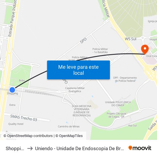 Shopping to Uniendo - Unidade De Endoscopia De Brasília map