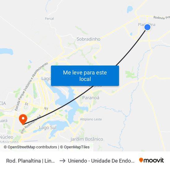 Rod. Planaltina | Linhas Circulares to Uniendo - Unidade De Endoscopia De Brasília map