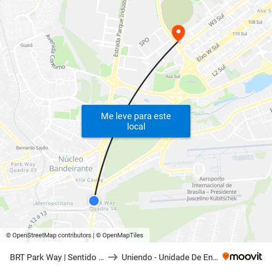BRT Park Way | Sentido Gama / Santa Maria to Uniendo - Unidade De Endoscopia De Brasília map