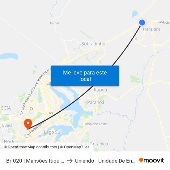 Br-020 | Mansões Itiquira (Acesso Df-128) to Uniendo - Unidade De Endoscopia De Brasília map