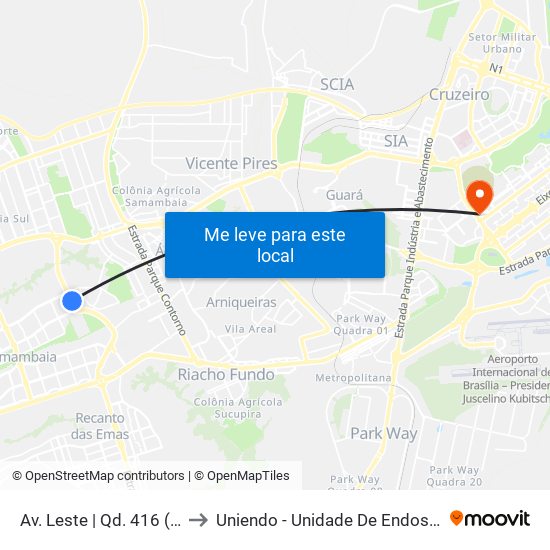 Av. Leste | Qd. 416 (Posto Shell) to Uniendo - Unidade De Endoscopia De Brasília map