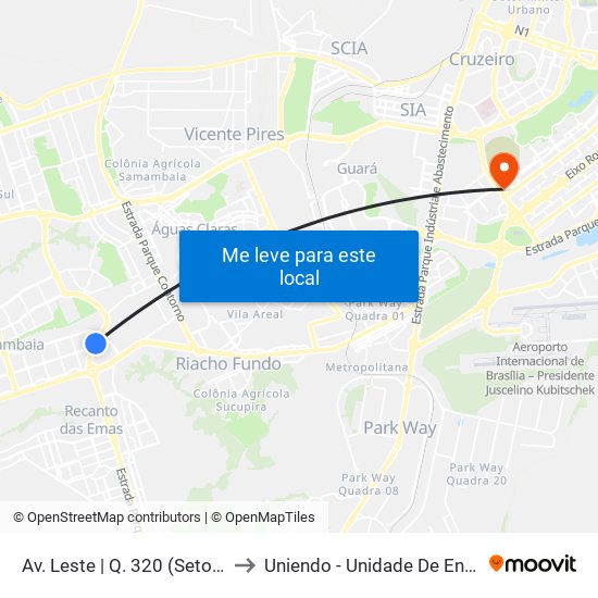 Av. Leste | Q. 320 (Setor De Mansões Q. 3) to Uniendo - Unidade De Endoscopia De Brasília map