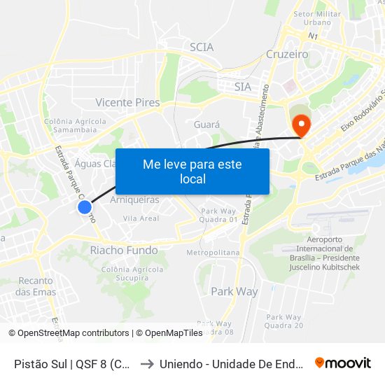 Pistão Sul | Qsf 8 (Colégio Objetivo to Uniendo - Unidade De Endoscopia De Brasília map