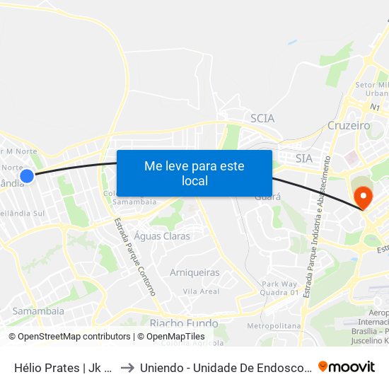 Hélio Prates | Jk Shopping to Uniendo - Unidade De Endoscopia De Brasília map