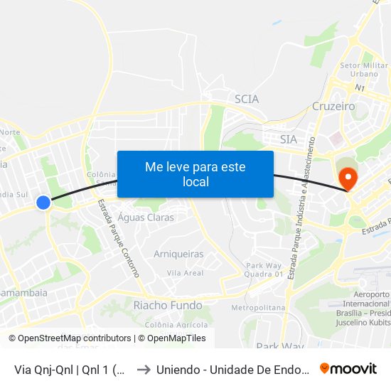 Via Qnj-Qnl | Qnl 1 (Ubs 3 / Ced 6) to Uniendo - Unidade De Endoscopia De Brasília map