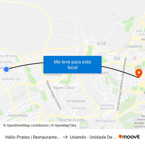 Hélio Prates | Restaurante Comunitário / Feira Central to Uniendo - Unidade De Endoscopia De Brasília map