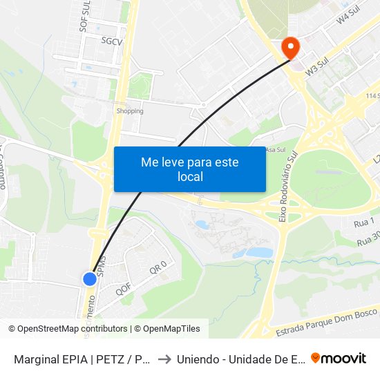 Marginal EPIA Sul | Petz / Premier Nissan & Renault to Uniendo - Unidade De Endoscopia De Brasília map