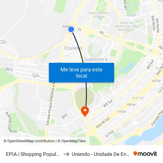 Epia Sul | Shopping Popular / Rodoferroviaria to Uniendo - Unidade De Endoscopia De Brasília map