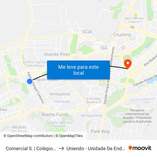 Comercial Sul | Colégio Marista / Ced 2 to Uniendo - Unidade De Endoscopia De Brasília map
