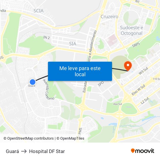 Guará to Hospital DF Star map
