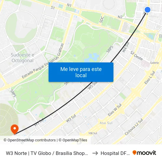 W3 Norte | TV Globo / Brasília Shopping / SHN to Hospital DF Star map