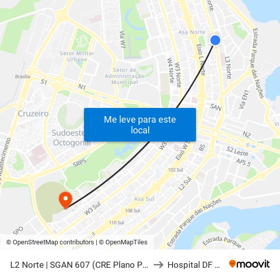 L2 Norte | Sgan 607 (Brasília Medical Center / Cean) to Hospital DF Star map