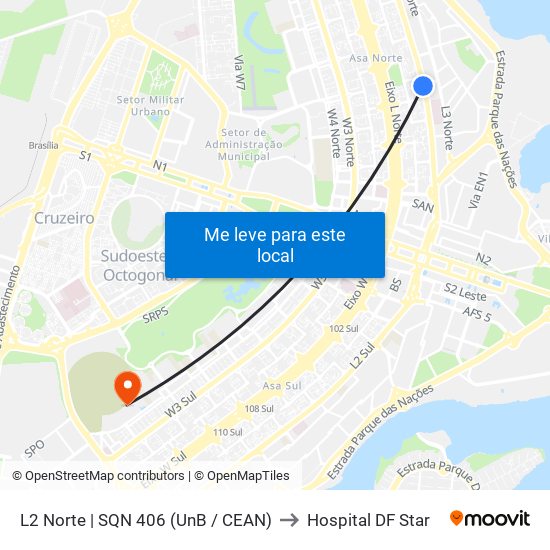 L2 Norte | Sqn 406 (Unb / Odonto Hub) to Hospital DF Star map