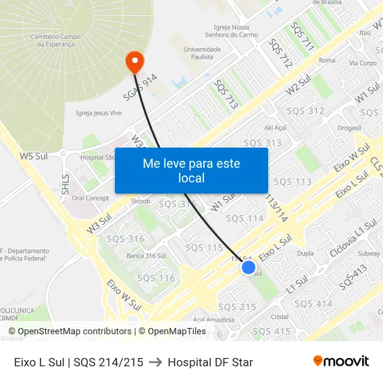 Eixo L Sul | SQS 214/215 to Hospital DF Star map