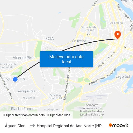 Águas Claras to Hospital Regional da Asa Norte (HRAN) map