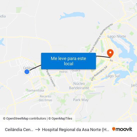 Ceilândia Centro to Hospital Regional da Asa Norte (HRAN) map