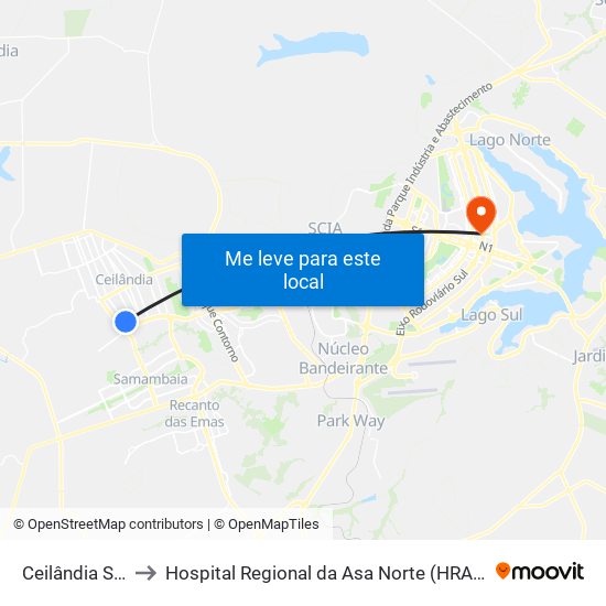 Ceilândia Sul to Hospital Regional da Asa Norte (HRAN) map