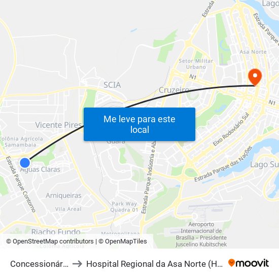 Concessionárias to Hospital Regional da Asa Norte (HRAN) map
