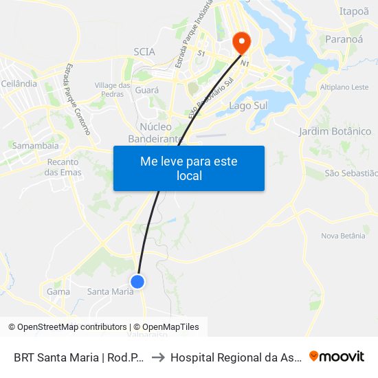 BRT Santa Maria | Rod.P.Piloto / W3 Sul to Hospital Regional da Asa Norte (HRAN) map