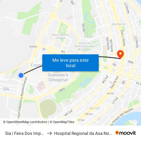 Sia | Feira Dos Importados to Hospital Regional da Asa Norte (HRAN) map