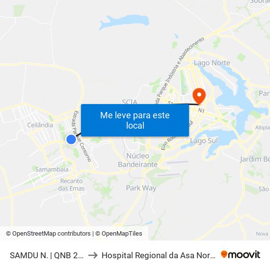 Samdu Norte | Qnb 2 (Inss) to Hospital Regional da Asa Norte (HRAN) map