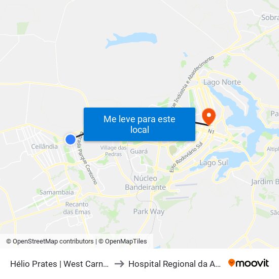 Hélio Prates | West Carnes / Taguacenter to Hospital Regional da Asa Norte (HRAN) map