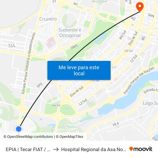 EPIA | Tecar FIAT / Yamaha to Hospital Regional da Asa Norte (HRAN) map