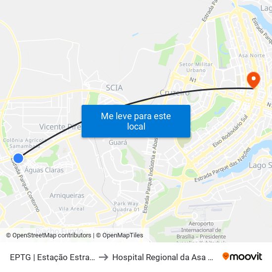 Eptg | Estação Estrada Parque to Hospital Regional da Asa Norte (HRAN) map