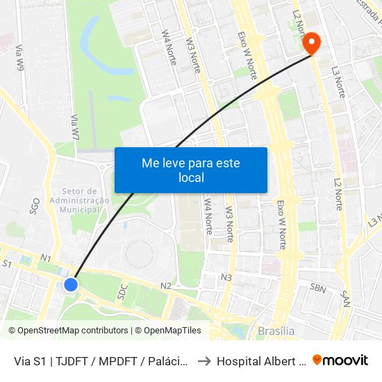 Via S1 | TJDFT / MPDFT / Palácio do Buriti to Hospital Albert Sabin map